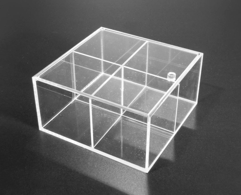 Scatola in plexiglas trasparente 4 comparti con coperchio