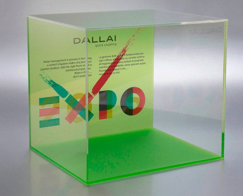 Cubo in metacrilato trasparente con stampa digitale